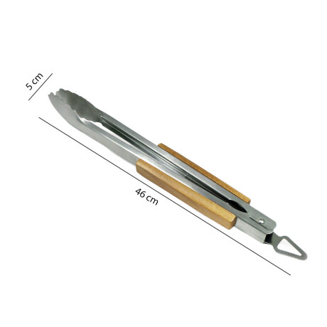 Pinza Asado Parrilla Parrillero 46Cm Acero Inox Mango Madera Natural