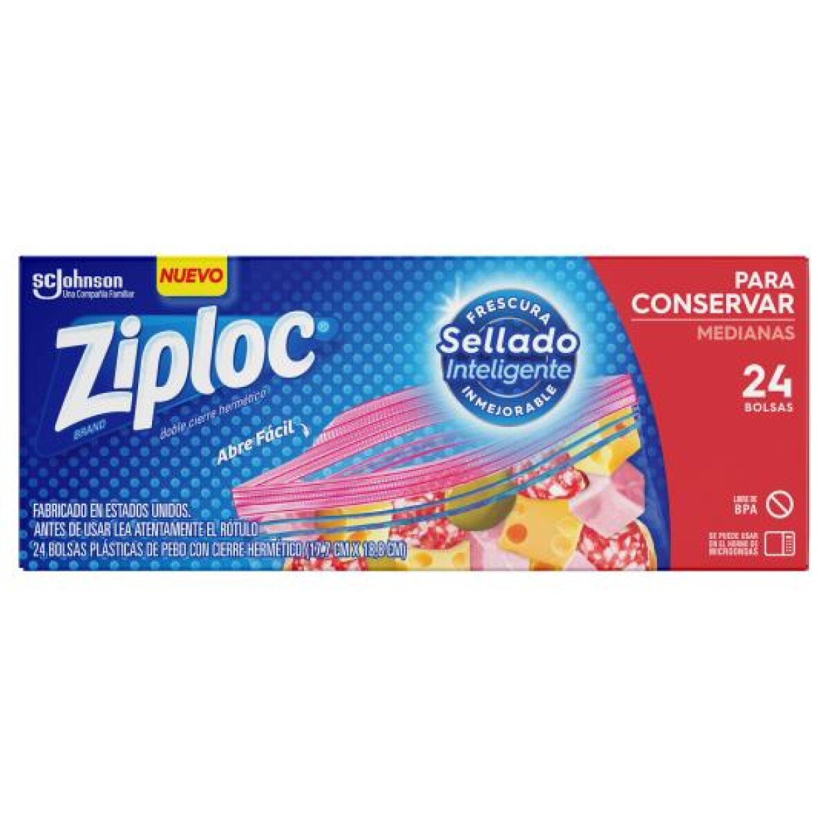 ZIPLOC BOLSAS PLÁSTICAS MEDIANA 18X19CM, 12 UNIDADES 
