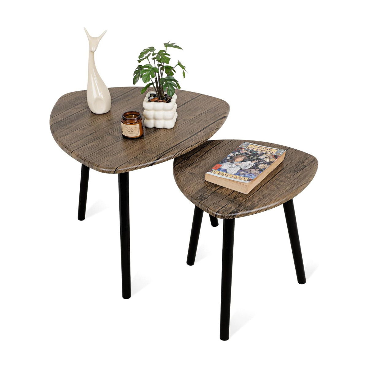 Set x2 Mesas Auxiliares Triangulares Anidables Madera Retro - Marrón Oscuro 