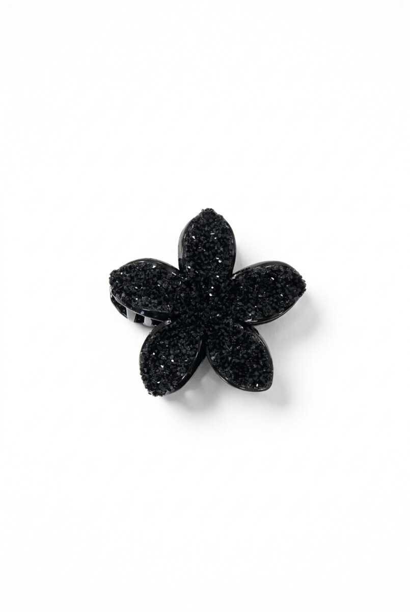 Broche acrílico hibisco glitter - negro 
