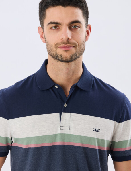 REMERA POLO RAYADA JERSEY Azul Oscuro