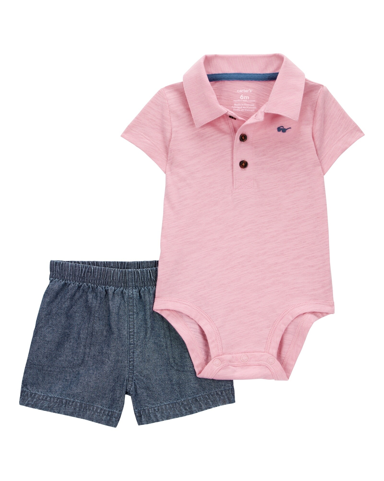 Set dos piezas de algodón, short y body polo Sin color