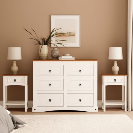 Promo Comoda + 2 Mesa De Luz Linea Naturale - Blanco Promo Comoda + 2 Mesa De Luz Linea Naturale - Blanco