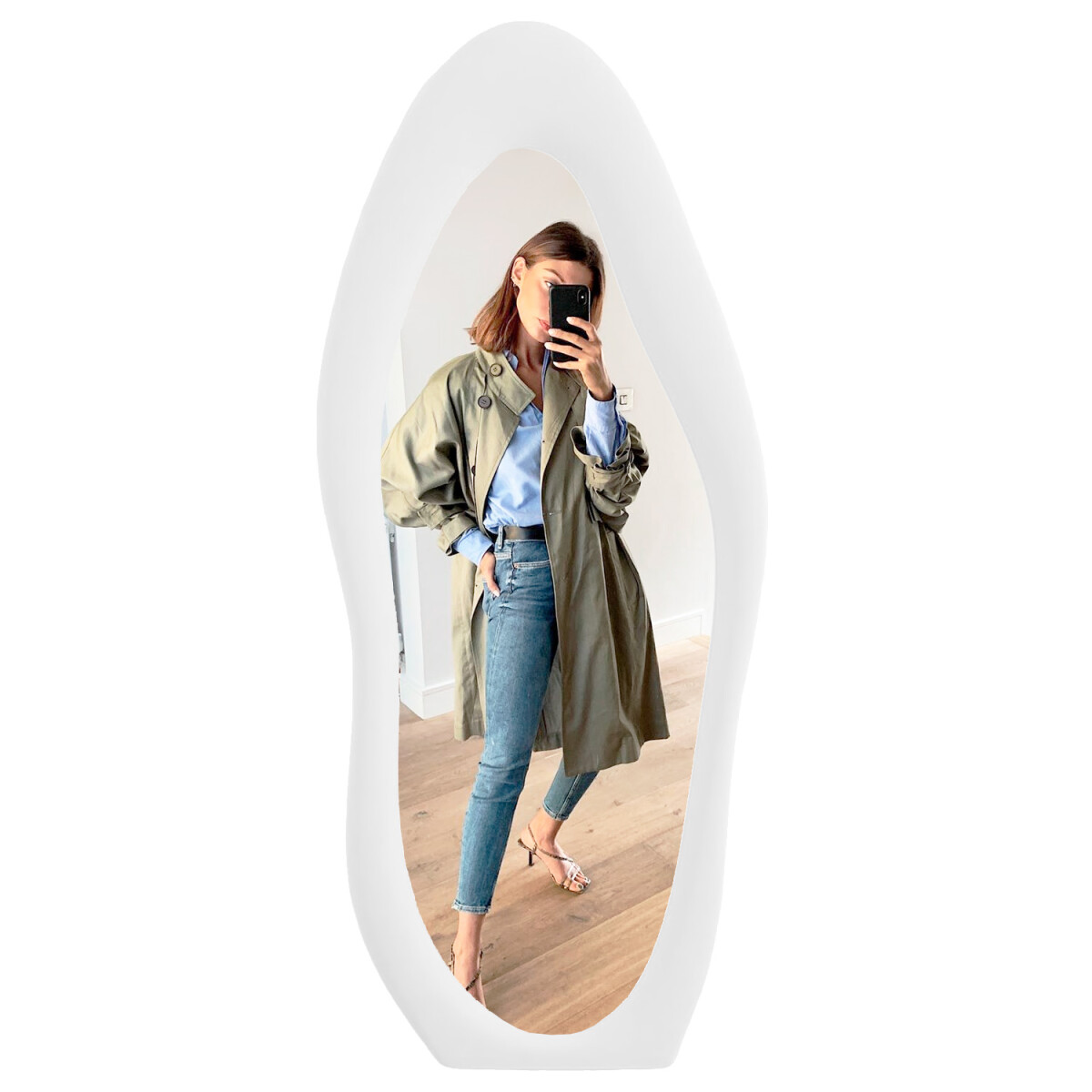 Espejo Mango, Cuerpo Entero, Forma Irregular - BLANCO 