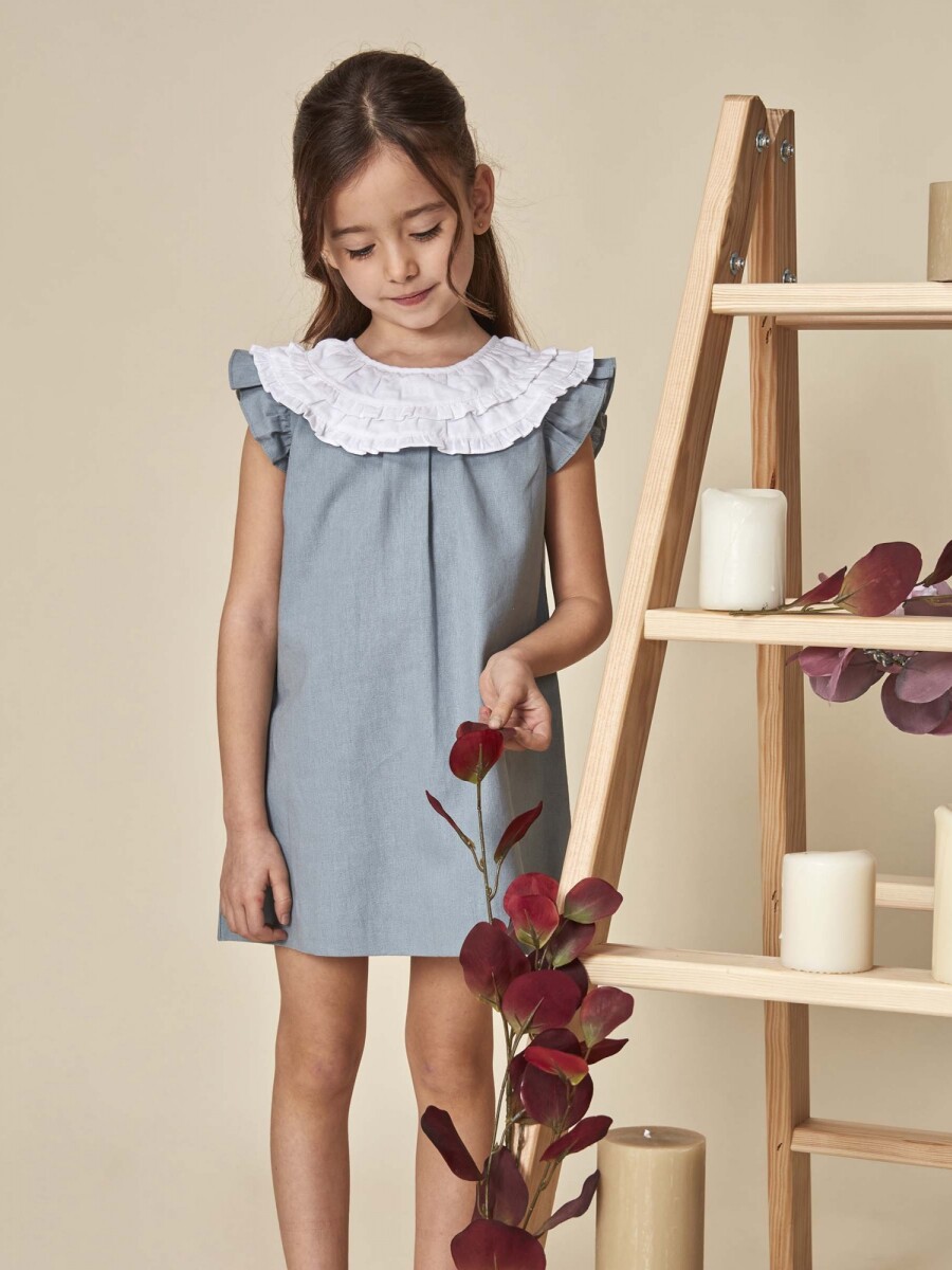 Vestido Cuello Contraste Gris