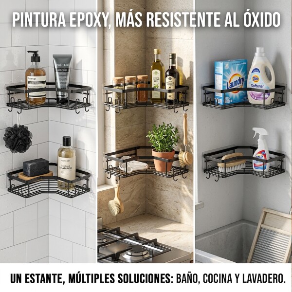 Set X2 Estantes Esquinero Organizador Baño Ducha Y Adhesivos Linea Premium Imback Color Negro Set X2 Estantes Esquinero Organizador Baño Ducha Y Adhesivos Linea Premium Imback Color Negro