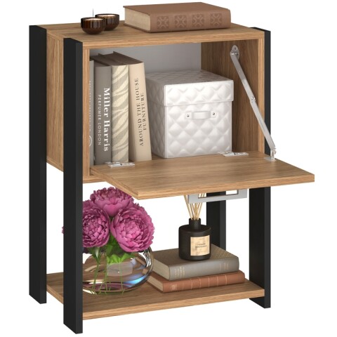 Mesa de Luz Noche Rivoli - Puerta Batiente y Estante Inferior - 45x60cm - Miel / Negro Mesa de Luz Noche Rivoli - Puerta Batiente y Estante Inferior - 45x60cm - Miel / Negro