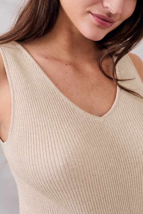Top Lurex Escote V Beige Melange
