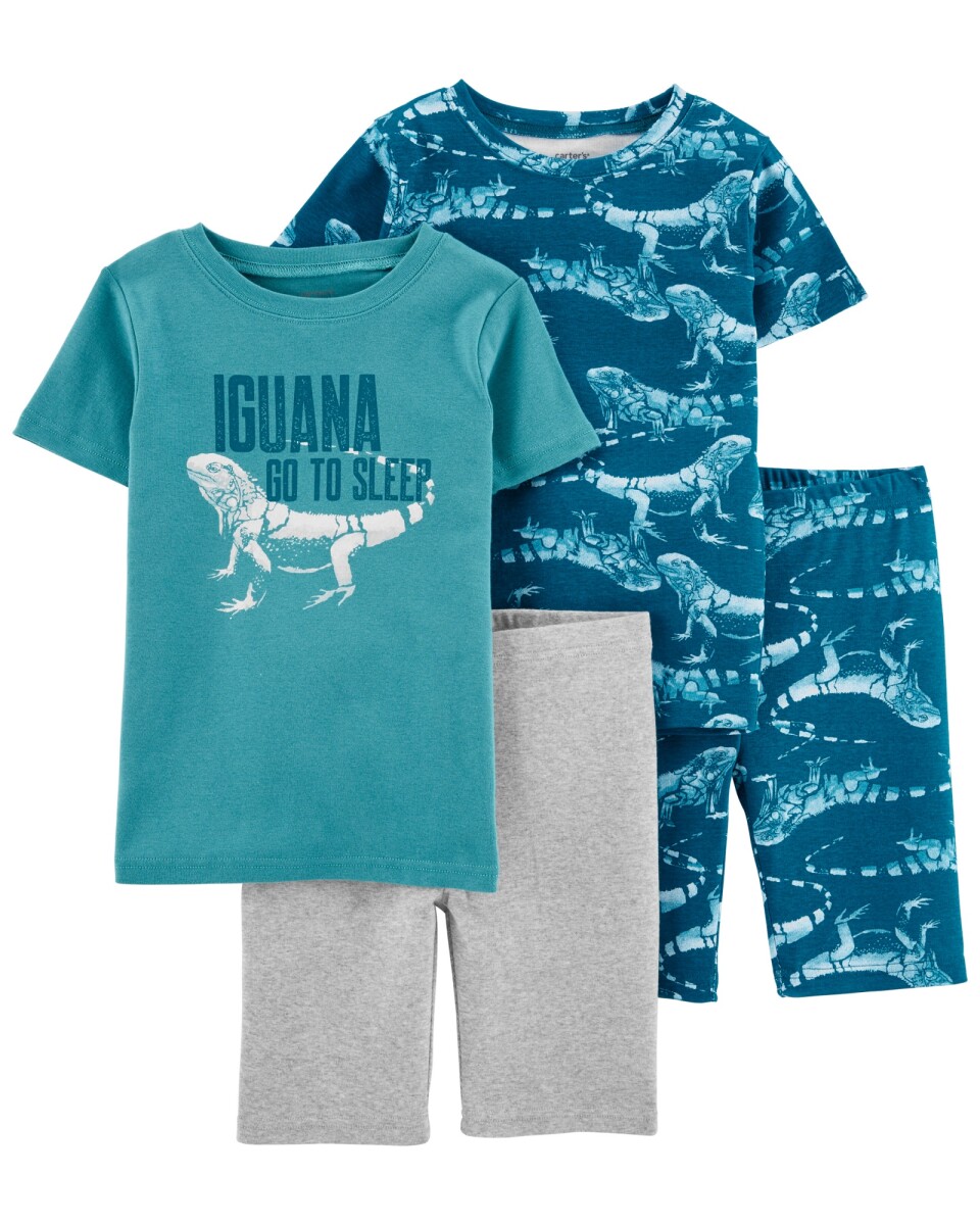 Pijama cuatro piezas remeras y shorts de algodón 
