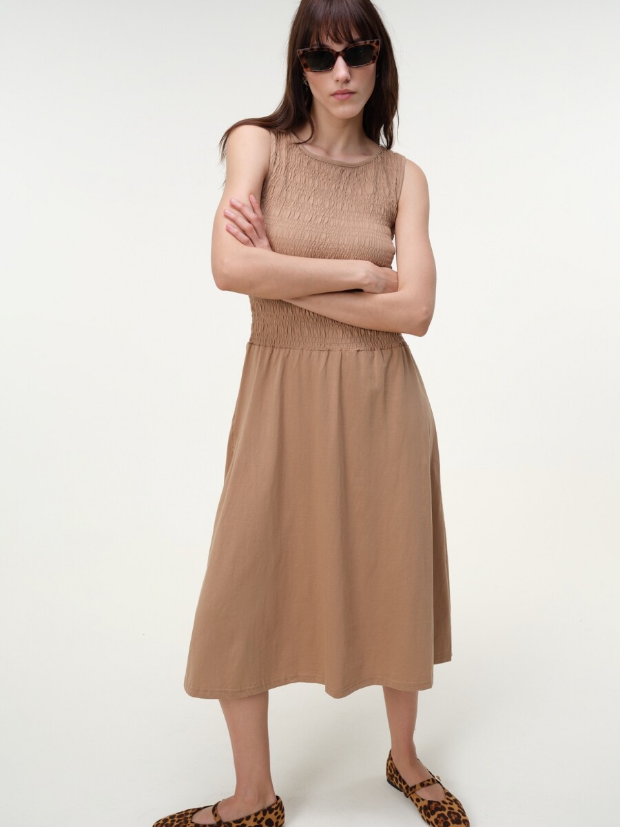 Vestido Frunces Algodón - Marron 