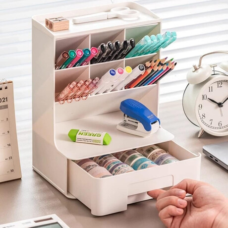 Organizador para útiles con cajón Blanco