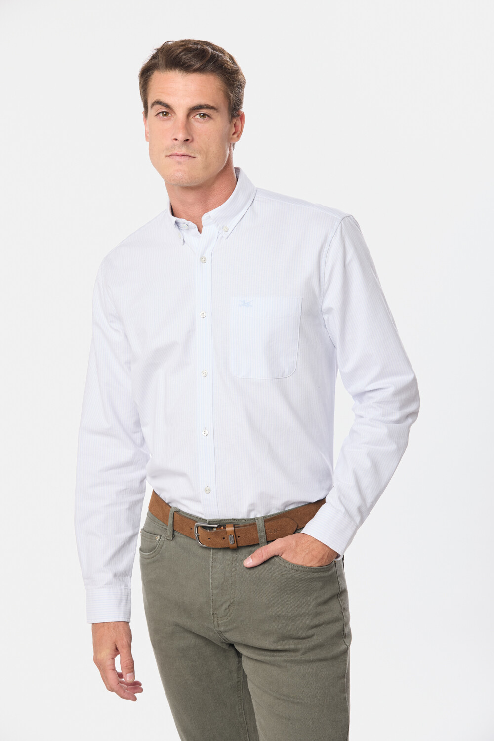CAMISA OXFORD A RAYAS Celeste