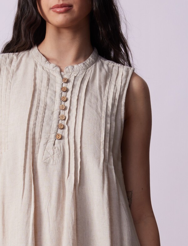 Vestido Lino Botones BEIGE