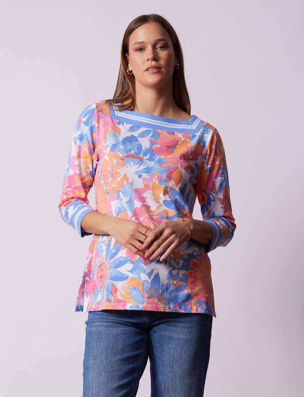 Blusa Algodon Flores MULTI/AZUL