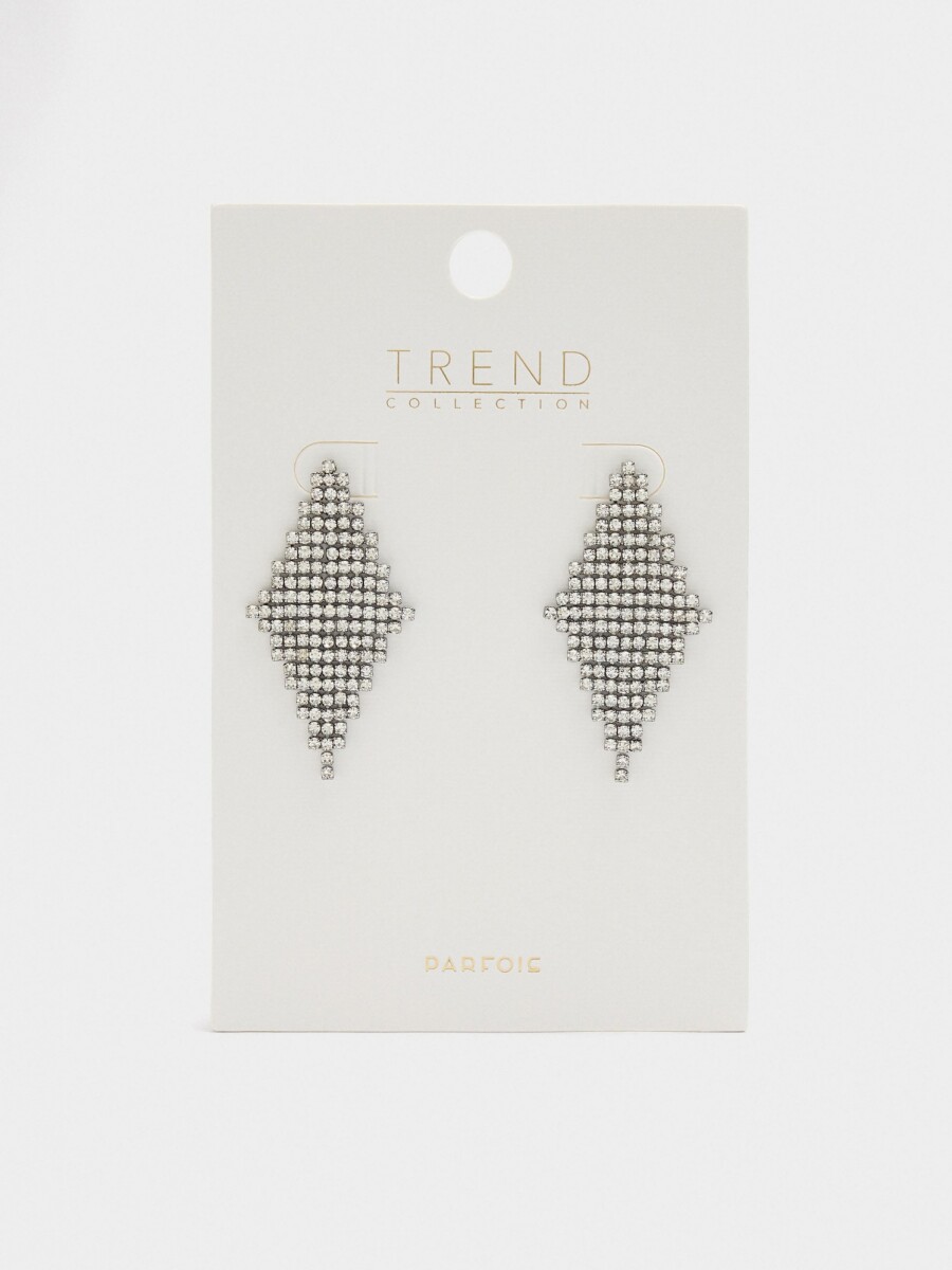 Pendientes De Rombos Con Cristales plateado