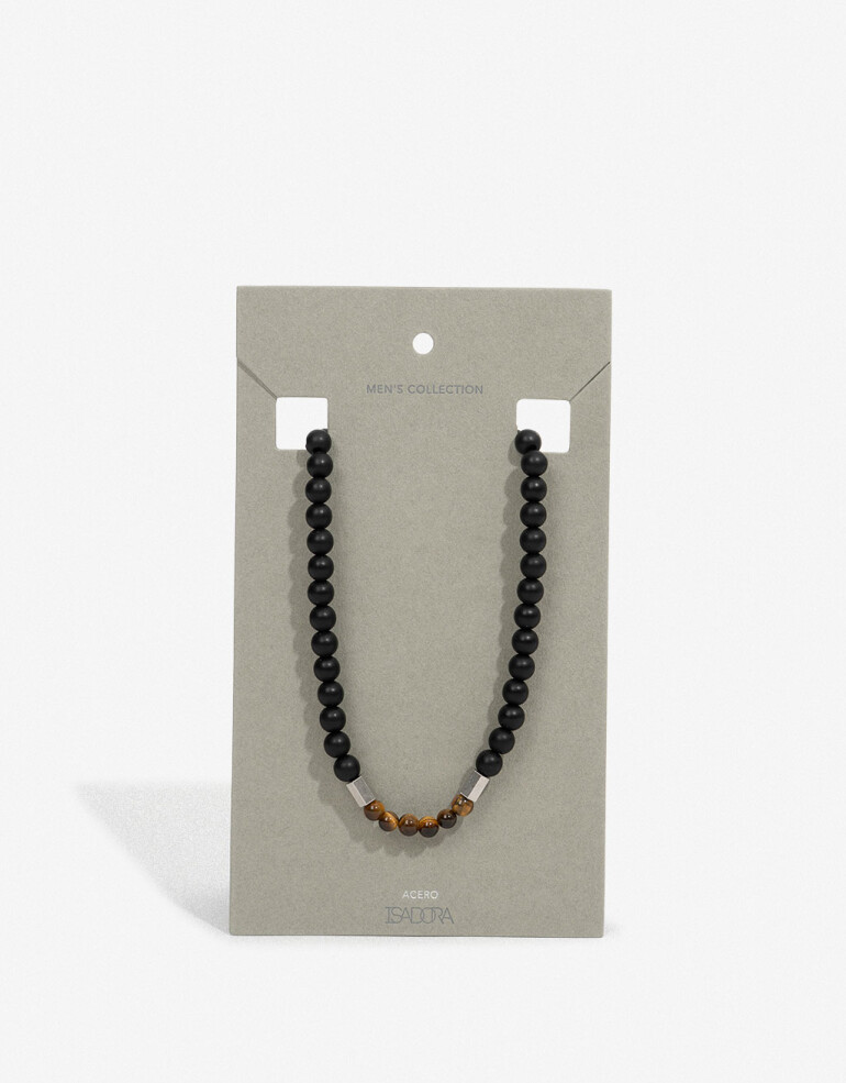 Collares Cortos Piedra Collar Acero Y Piedra Men´s Collection - Negro