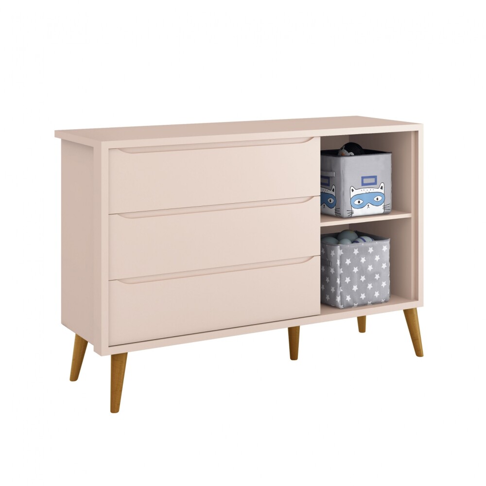 Cómoda 3 Cajones 1 Puerta Zapatera Infantil - Theo Rosa