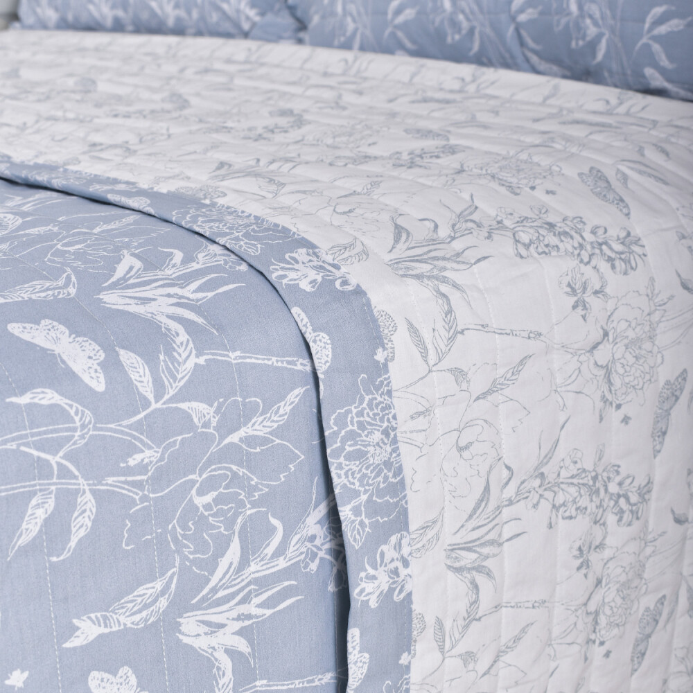 Cubrecama Amelia Toile Celeste Full - Queen