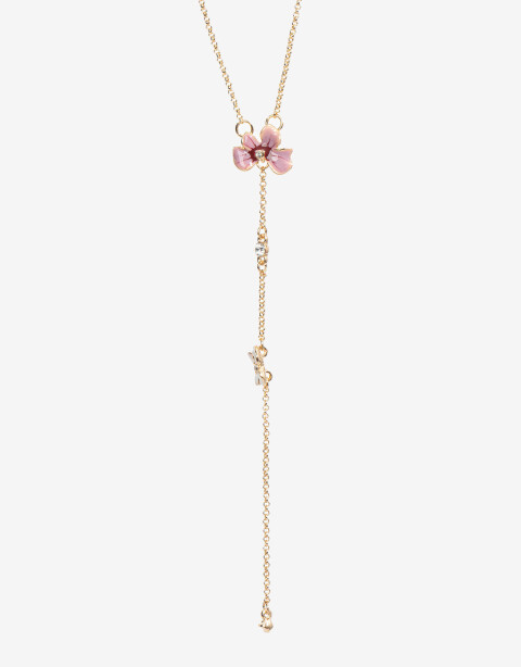 Collares Largos Color Collar Largo Con Dije Floral - Dorado