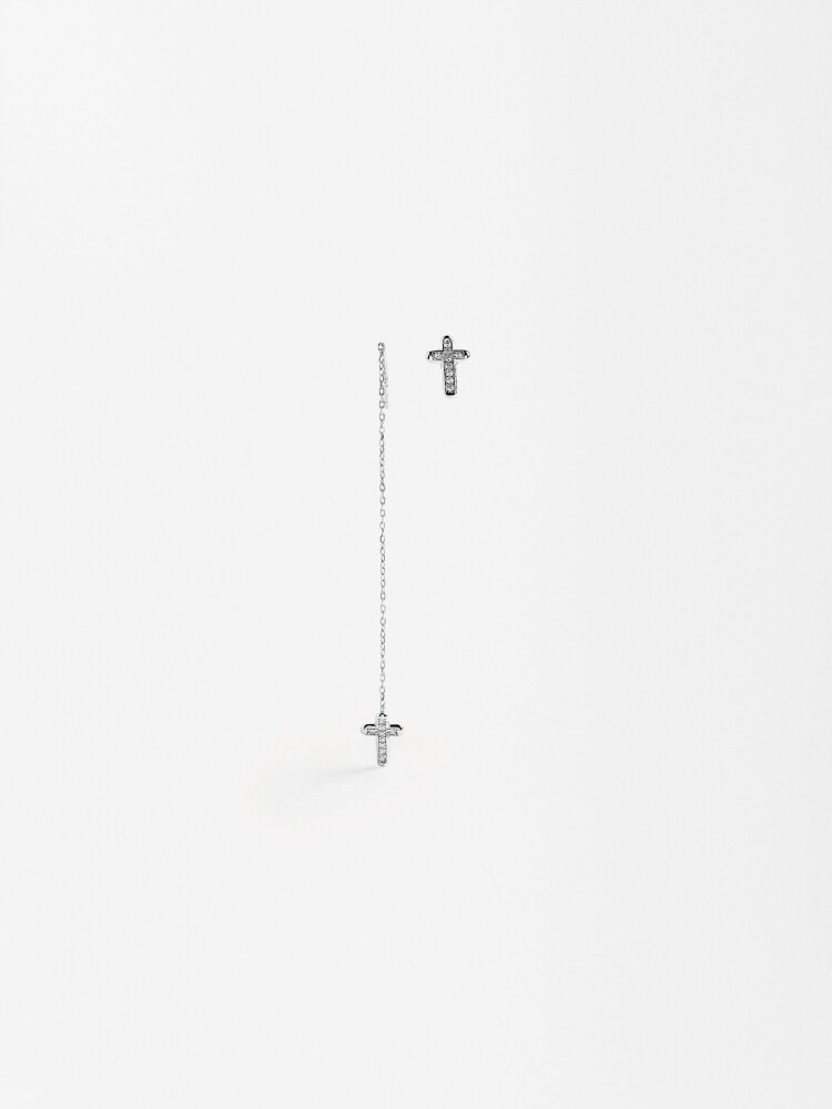 Pendientes Cruz Asimétricos - Plata De Ley 925 plateado