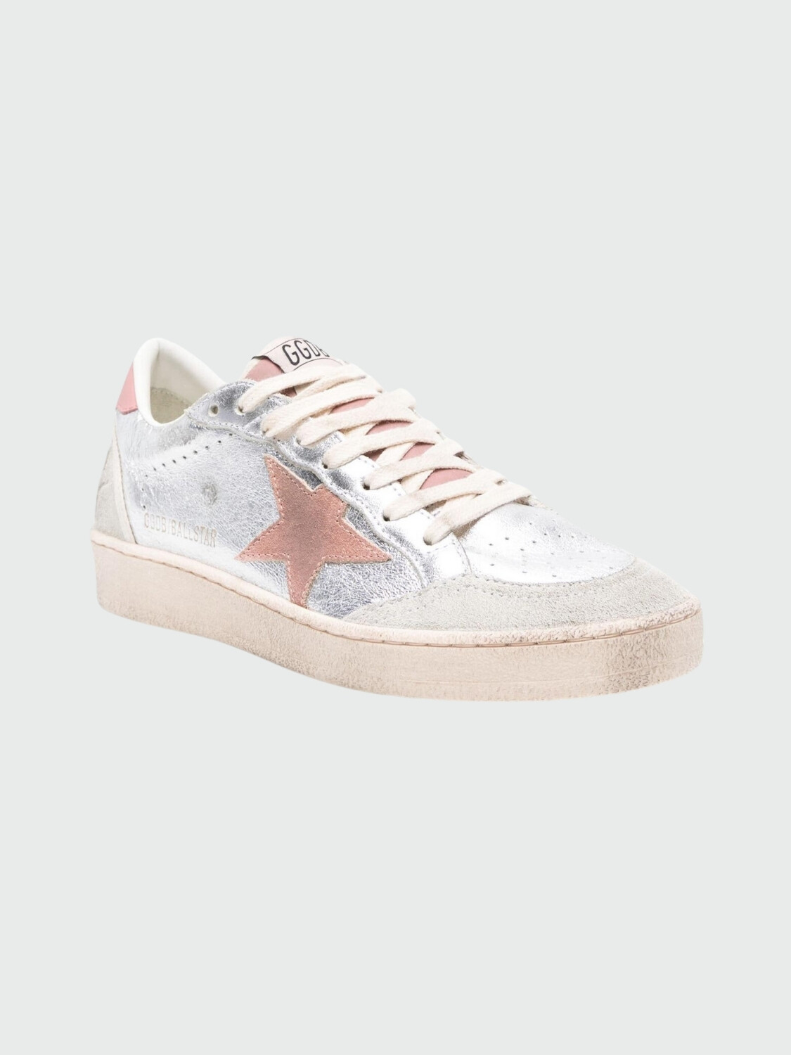 Golden Goose - Championes de cuero acordonados, Ball star Plateado