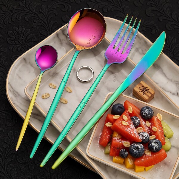 Set x24 Cubiertos de Acero Inoxidable Cuchillos tenedor cucharas Cocina IMBACK Multicolor Set x24 Cubiertos de Acero Inoxidable Cuchillos tenedor cucharas Cocina IMBACK Multicolor