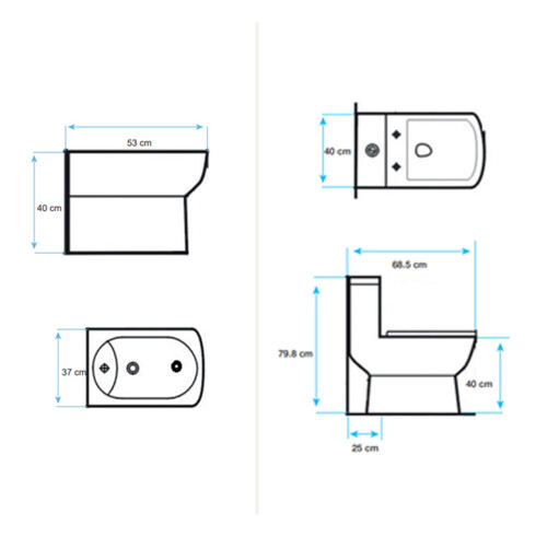 INODORO Y TAPA MOCHILA BIDET JUEGO DE LOZA GARDA AQUALIA 000