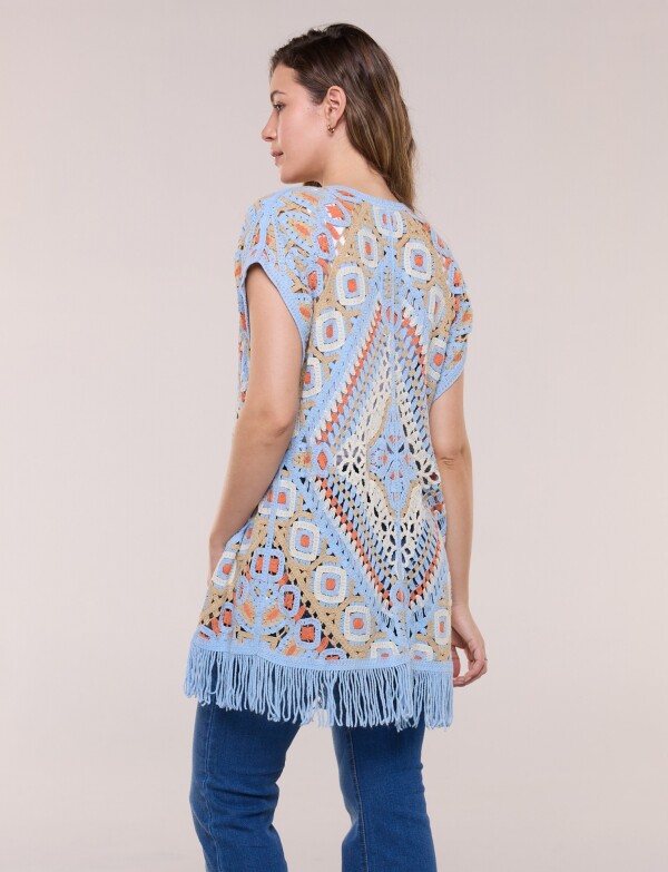Cardigan Crochet Con Flecos CELESTE/MULTI