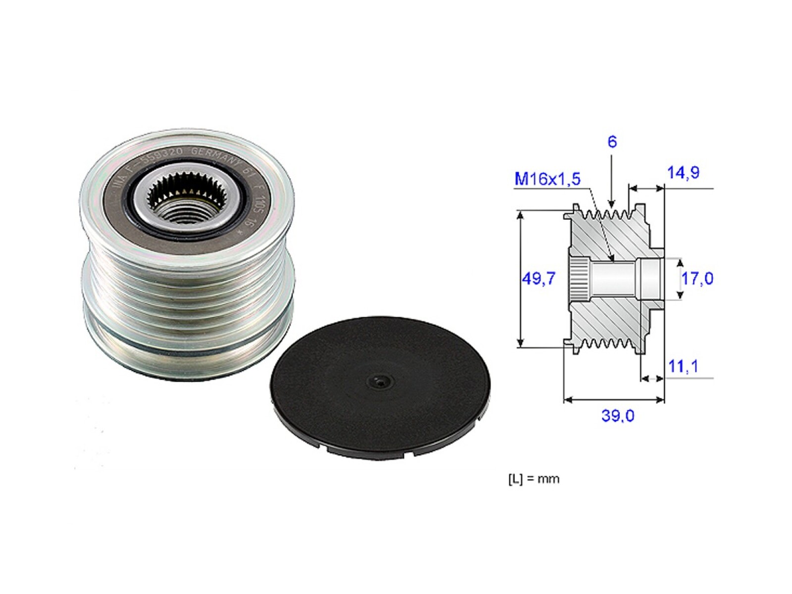 Polea Alternador Marcha Libre Mercedes Benz Sprinter 313Cdi 413 Cdi Doble Rueda Trasera/Sprinter 313Cdi 413 Cdi Rueda Sencilla T 
