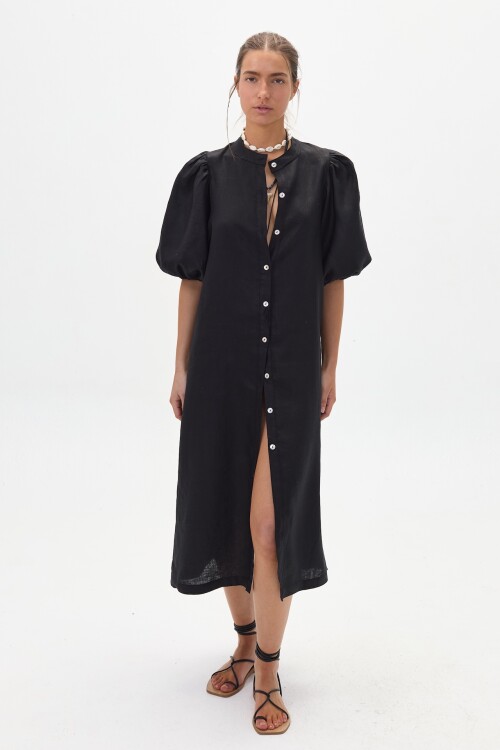 Vestido Bubble en Lino Negro