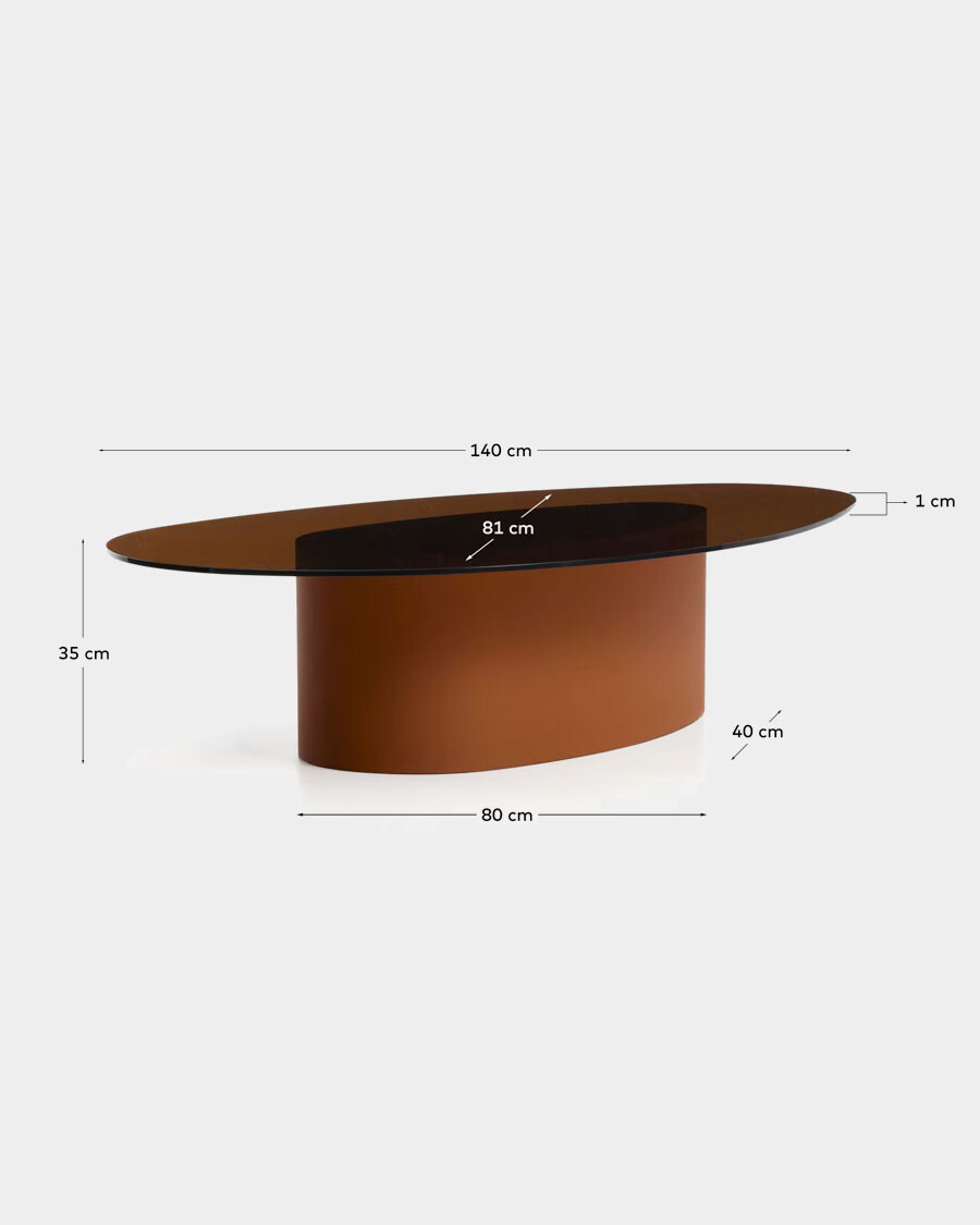 Mesa de centro Olir de vidrio templado y acero marrón 140 x 80 cm Mesa de centro Olir de vidrio templado y acero marrón 140 x 80 cm