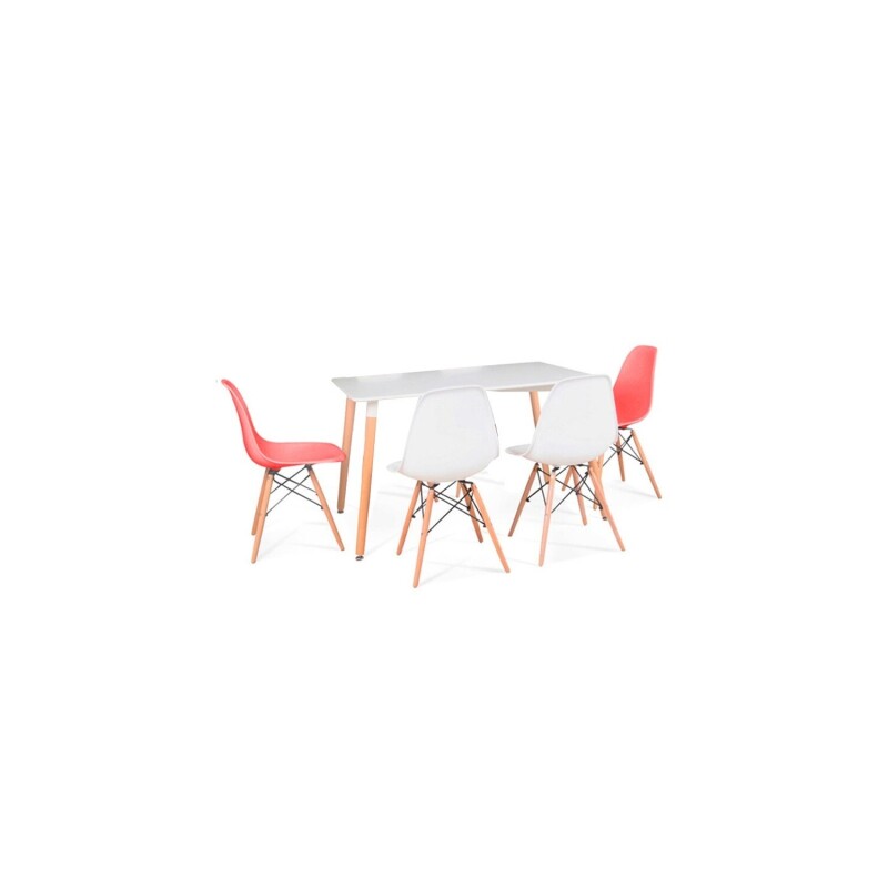 Juego de Comedor Eames Mesa Rectangular 120x80 + 4 Sillas Blanco