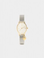 Reloj Pulsera De Malla Metálica Con Charm bicolor