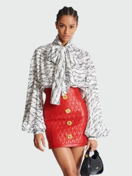 Balmain - Camisa con lazo en el cuello y estampado "Love Letter" Blanco