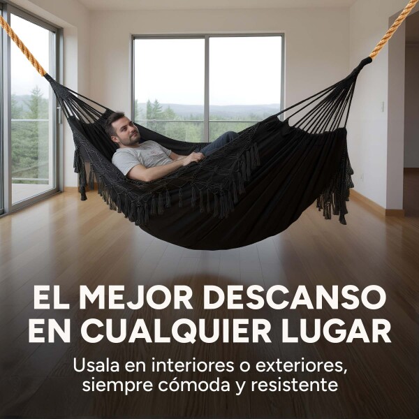 Hamaca Paraguaya Silla Colgante Reforzada Jardín Bolso + Acc Color Negro