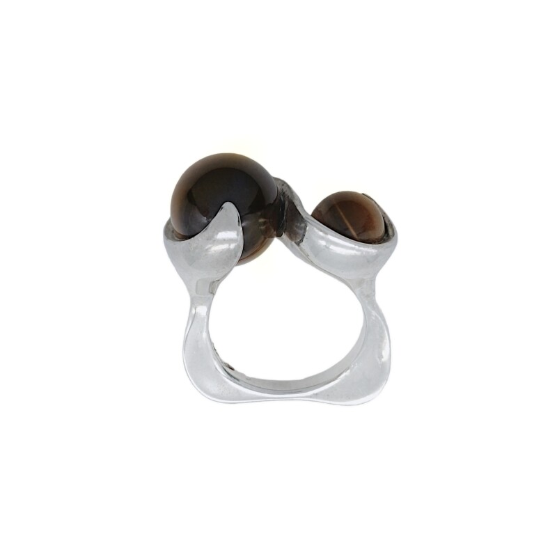 Anillo Doble Esfera-Plata 925-Piedra Ojo de Tigre-AN4366 conpiedra