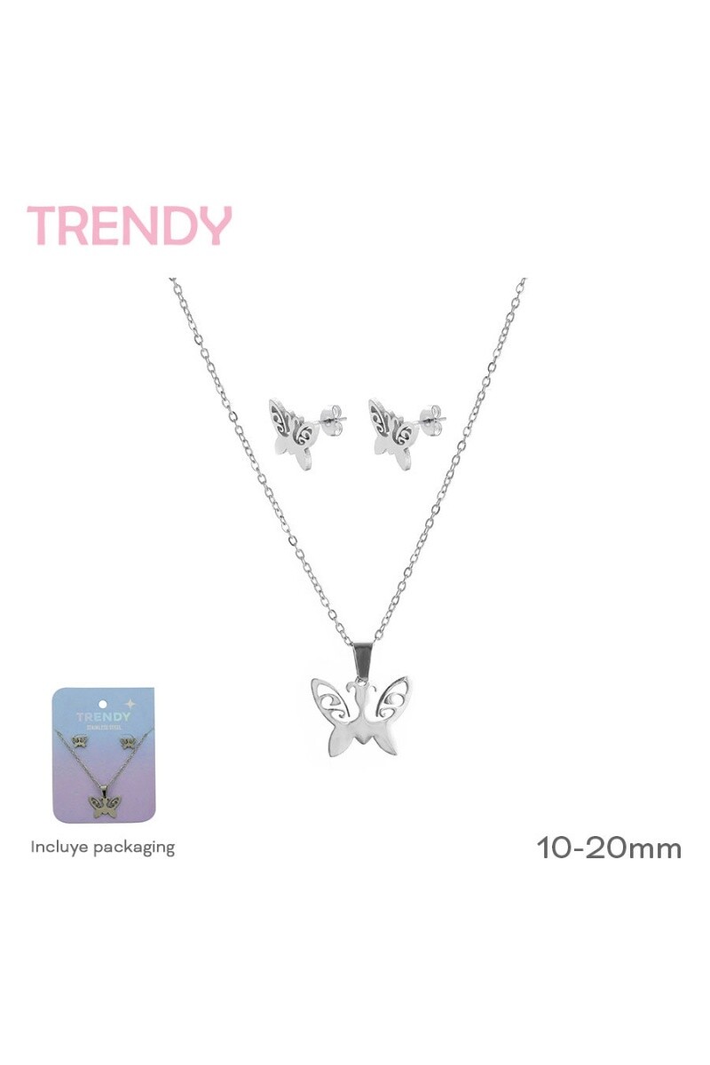 Set collar y caravanas mariposa Plateado