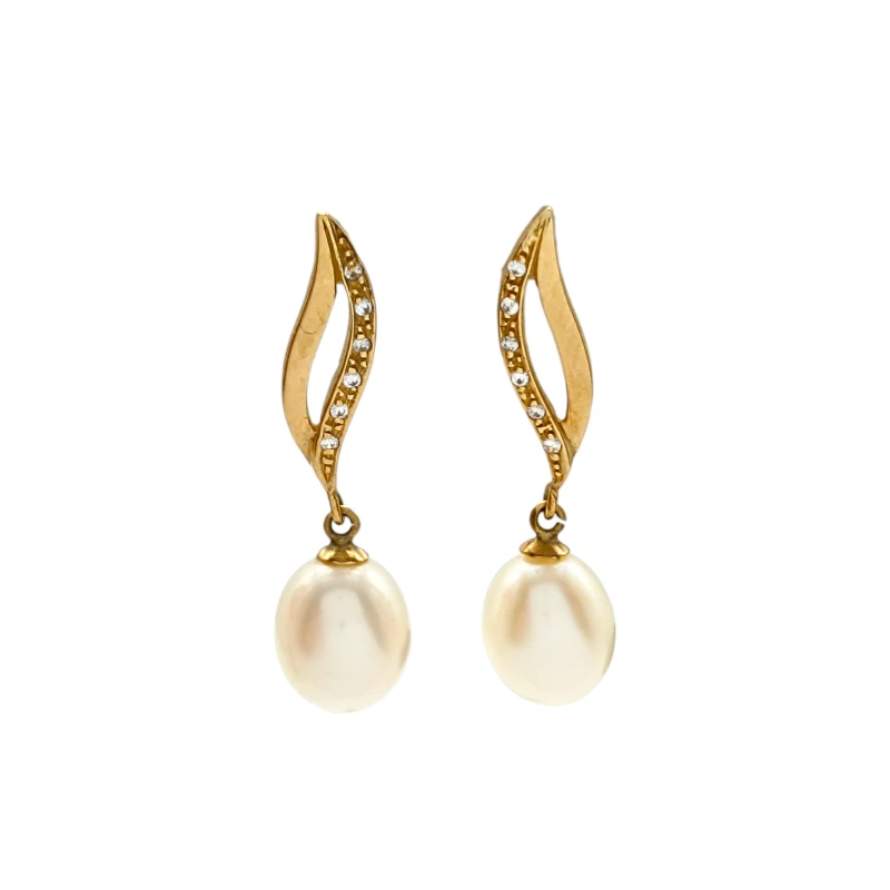 Caravanas Perlas y piedra - Oro bajo - Perla de río y zirconias - CA8022 conperla