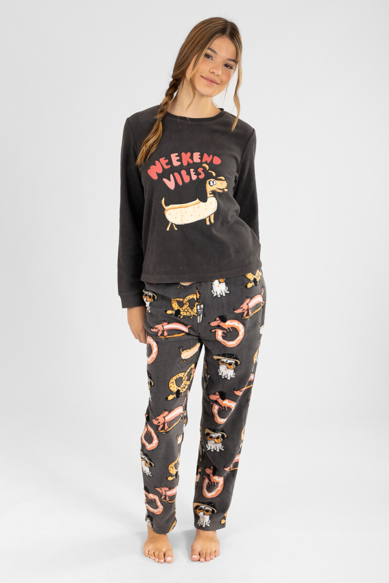 Pijama polar weekend vibes Gris oscuro