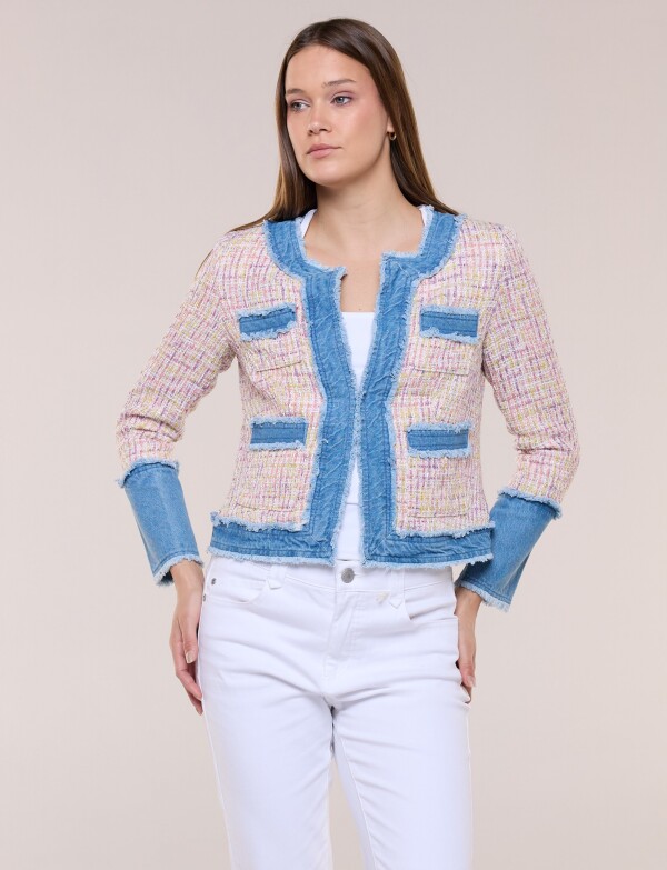 Chaqueta Tweed Multicolor Con Detalles Denim ROSA/MULTI