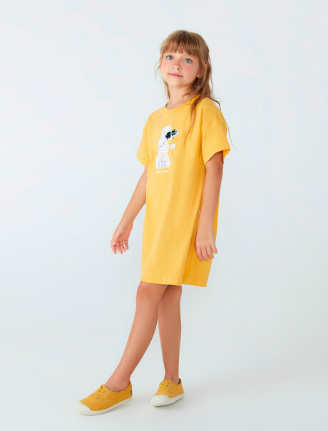 VESTIDO CON ESTAMPA DE ALGODÓN AMARILLO