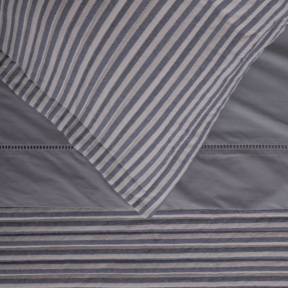 SET CUBRECAMA SUPER KING ALGODON AZUL COTTON STRIPE