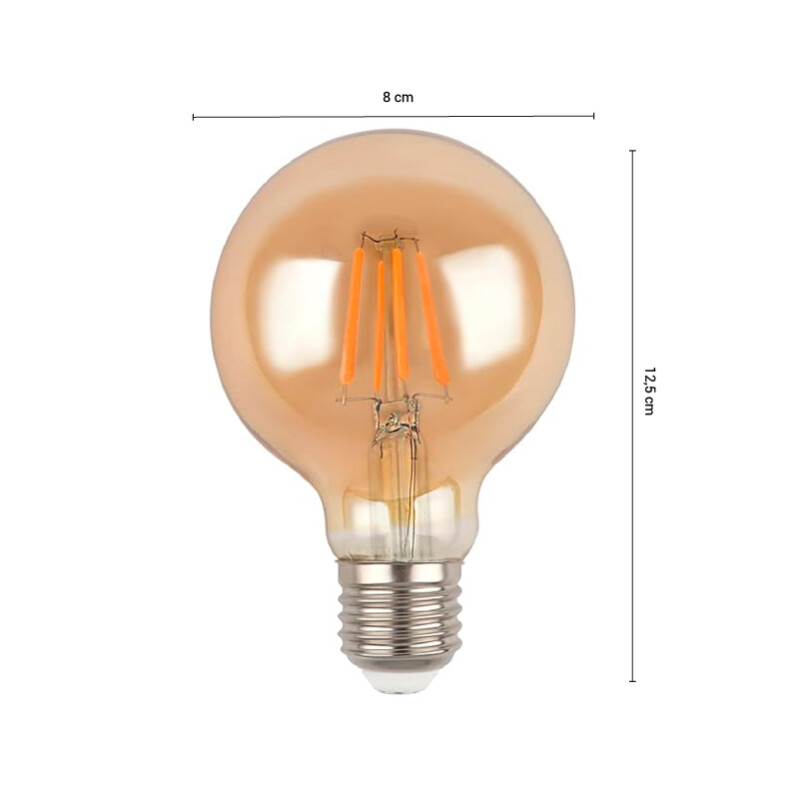 LAMPARA FILAMENTO LED AMBAR G80 4W Lámpara Filamento LED Ambar Globo G80 4W E27