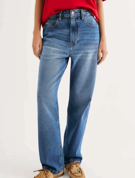 PANTALÓN RECTO DE CINTURA ALTA AZUL