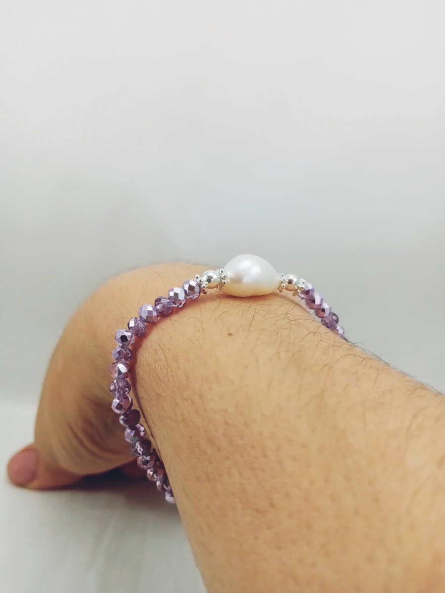 Pulsera Madre perla y cristales - Cristales Violeta 