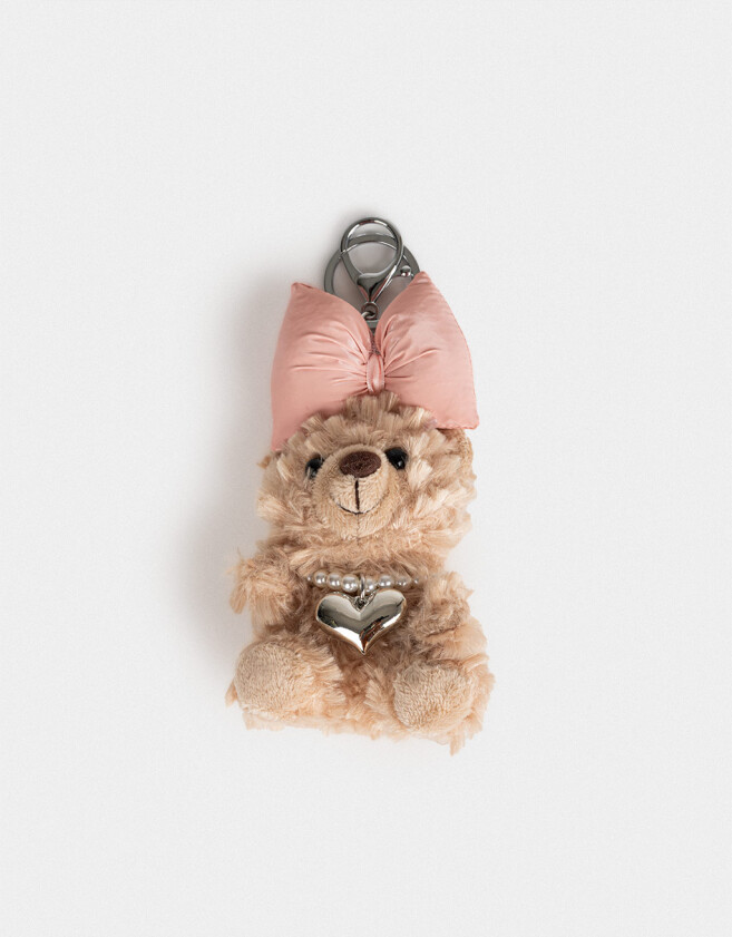 Llavero Peluche Llavero Y Charm De Osito Con Moño - Marron Beige