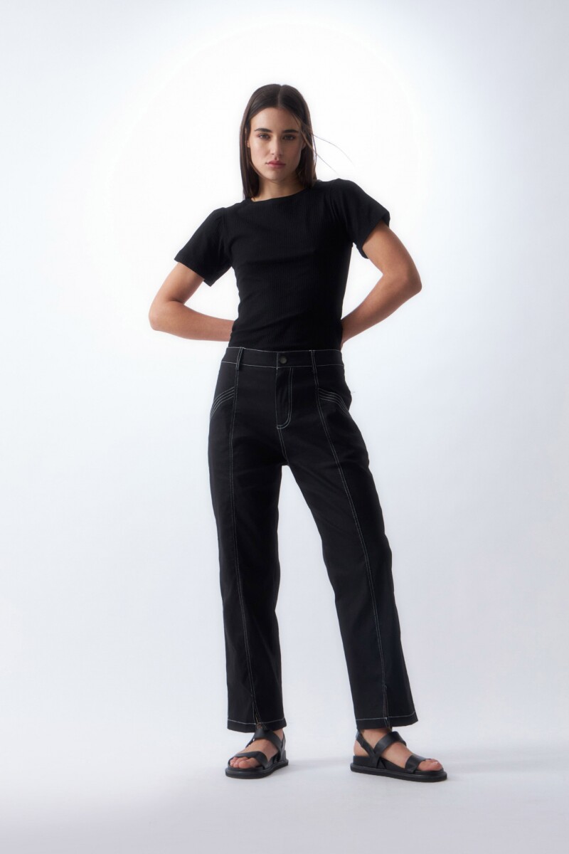 Pantalón con pespuntes en contraste - negro 