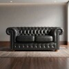 Sillón 100% Cuero - 2 Cuerpos - Chesterfield Negro
