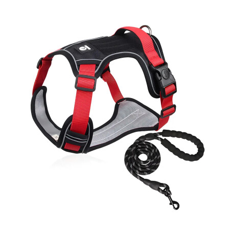 Arnés Y Correa Nylon 1.5m Reforzado Ajustable Negro/rojo