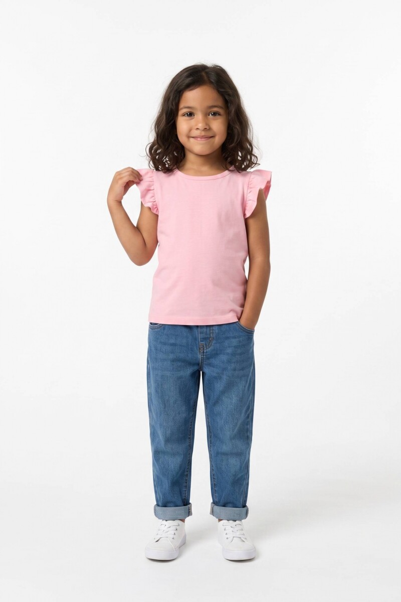 Remera con volados en hombro ROSA